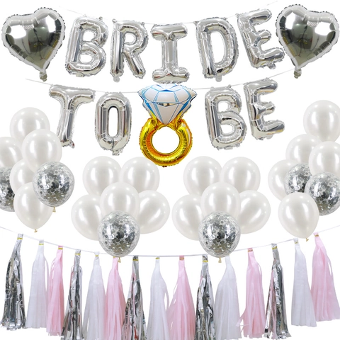 Bride To Be Foil Latex Balloons Diamond Ring Heart Shape Tassels Bachelorette Party Wedding Decorations