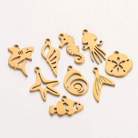 Zeewezens Hangers 304 Roestvrij Staal 18K Verguld Zeepaardje Kwal Zeester Schelp Sieraden Maken DIY Charms