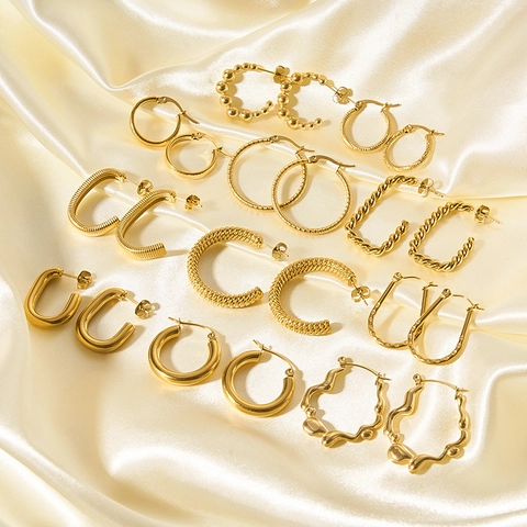 Orecchini A Cerchio Geometrici Placcati Oro 18K Acciaio Inossidabile Spessi Intrecciati Forma C Gioielli Minimalisti