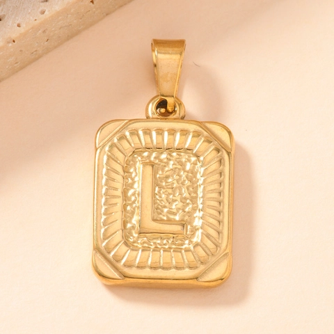 Stainless Steel Alphabet Initial Pendant Retro Gold Plated Square Letter Charm DIY Jewelry Accessory For Women Men