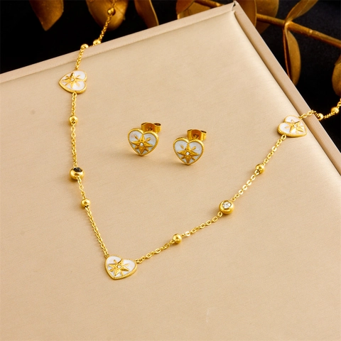 Collana Bracciale E Orecchini In Acciaio Inossidabile Cuore Stella A Otto Punte Smalto Zircone Per Donna Elegante