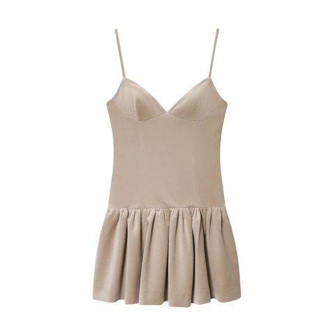 Vestido Mini De Terciopelo Con Tirantes Finos Escote En V Sexy Sin Mangas Corte Ajustado Dobladillo Plisado Ropa De Fiesta Elegante