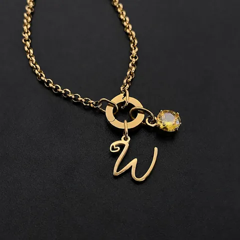 Roestvrijstalen Alfabet Cursieve Letter Hanger Halsketting Exquise Gele Strass Hart Initiële Charm Halsketting Voor Vrouwen Amerikaanse Luxe DIY Sieraden
