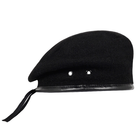 Vintage Wool Felt Beret Hat British Artist Style With Leather Trim Metal Air Holes Adjustable Drawstring For Unisex