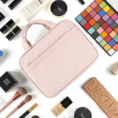Beauty Case Da Viaggio Appeso Grande Capacità Impermeabile Trapuntato Organizzatore Per Trucco Con Gancio Scomparti Multipli Portatile