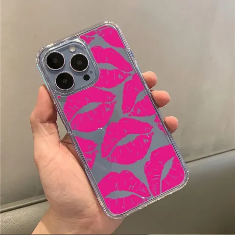 Lip Print Phone Case Clear Acrylic Shockproof Protective Cover Fashion Trendy Transparent Smartphone Shell Aesthetic