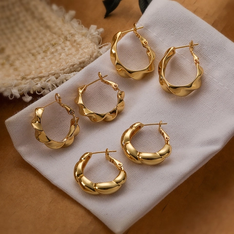 Hoop Oorbellen 18K Verguld Koper Onregelmatig Golf Geometrisch Ontwerp Niche Gepersonaliseerde Stijl Voor Vrouwen