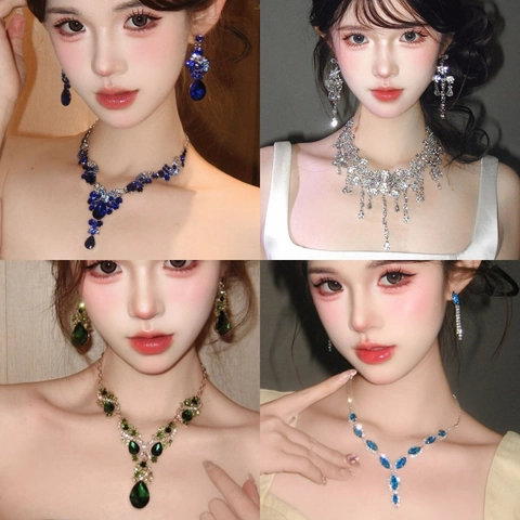 Rhinestone Waterdrop Necklace And Earrings Jewelry With Silver Earring Post Elegant Luxury Evening Party For Women