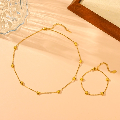Moda Corazón Collar Pulsera Y Pendientes Acero Inoxidable Chapado En Oro Elegante Corazones Diseño Para Mujer
