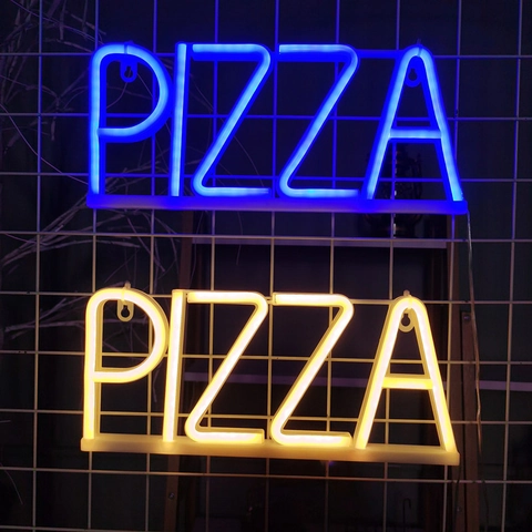 Insegna Al Neon LED Pizza Lettera Luce Decorativa Parete USB Batteria Doppia Alimentazione Lampada Sospesa Per Bar Camera Cucina