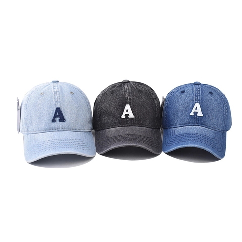 Berretto da Baseball in Denim Lavato Vintage per Uomo Donna Ricamo Lettera A Cappello da Sole Distressed Regolabile Casual Cotone