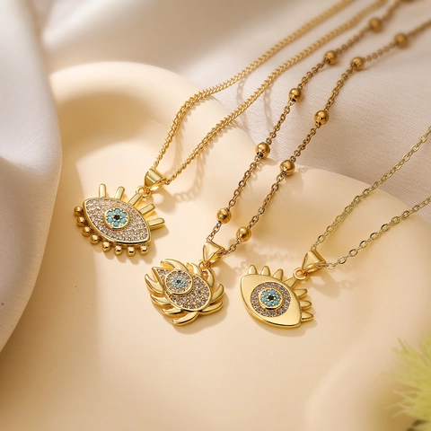 18K Vergoldete Kupfer Halskette Mit Böser Blick Anhänger Zirkonia Emaille Einlage Minimalistische Schlüsselbeinkette Für Damen Mode Schmuck Geschenk