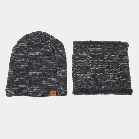 Conjunto De Gorro Beanie Y Bufanda De Invierno Tejido Térmico Forro Polar Color Mixto Cortavientos Calentador De Cuello Unisex