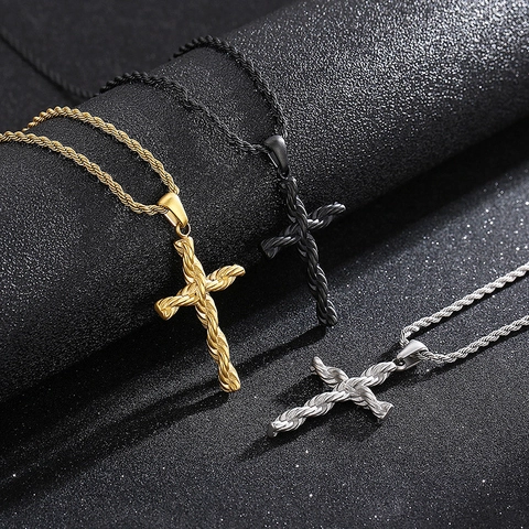 Collana Con Ciondolo A Croce Acciaio Inossidabile Catena A Corda Intrecciata Gioielli Stile Hip Hop Per Uomo E Donna