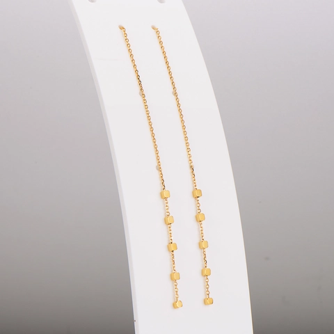 Stainless Steel Long Tassel Earrings 18K Gold Plated Minimalist Square Cube Beads Chain Drop Ear Line For Women