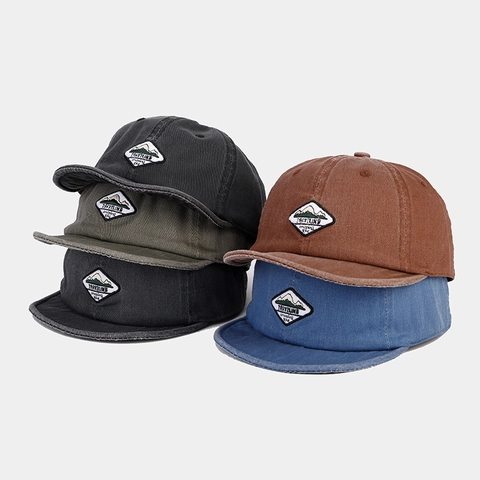Vintage Washed Cotton Baseball Cap Short Brim Soft Top Distressed Workwear Hip Hop Style For Men Women