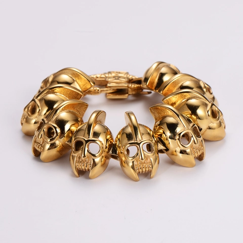 Bracciale Uomo Acciaio Inossidabile 316L Elmo Gladiatore Spartano Teschio Punk Gotico Vintage Gioielli Hip Hop