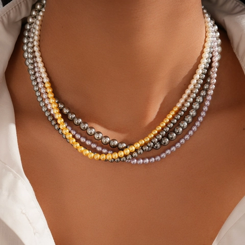 Collier Pull Vintage En Künstliche Perles D'Imitation Élégant Bijoux En Künstliche Perles Bicolores Pour Femmes Avec Fermoir Magnétique