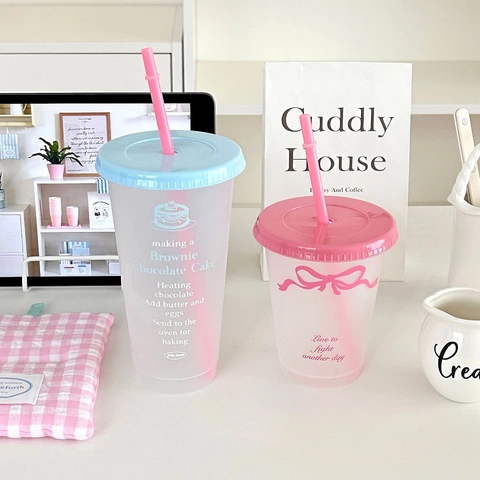 Plastic Straw Cup With Lid Reusable Frosted Tumbler For Cold Drink Coffee Juice Water Portable Travel
