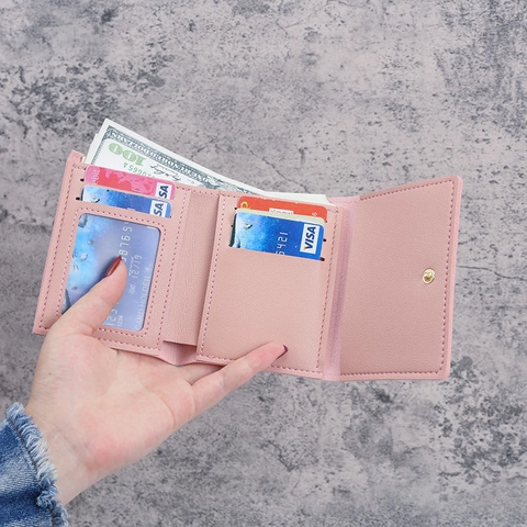 Petit Portefeuille Cochon Dessin Animé Cuir PU Porte-monnaie Triple Pli Emplacements Cartes Pour Femmes Filles Design Kawaii