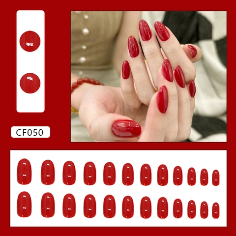 Unghie Finte Rosso Brillante Lucide Forma A Mandorla Corta In Plastica ABS Manicure Elegante Tinta Unita