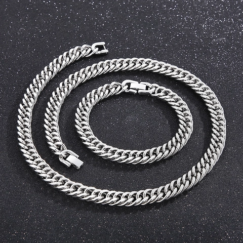 Collana E Bracciale Da Uomo Catena A Maglia Cubana In Acciaio Inossidabile Lucido Punk
