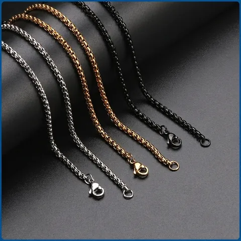 Stainless Steel Box Chain Necklace High Polished Hip Hop Punk Style Versatile Accessory For Men Women