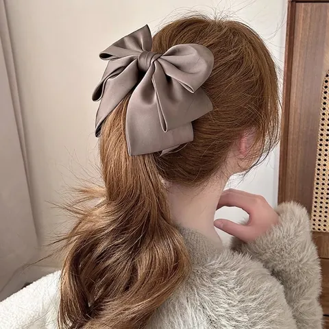Pinza De Pelo De Plátano Con Lazo De Satén Extragrande Elegante Soporte Para Coleta Capas Estilo Francés Accesorios Mujer