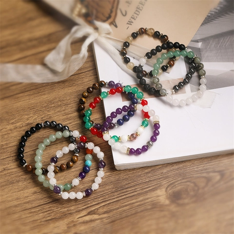 Pulsera De Cuentas De Piedra Natural Ojo De Tigre Amatista Lapis Lázuli Elástica Curación Unisex