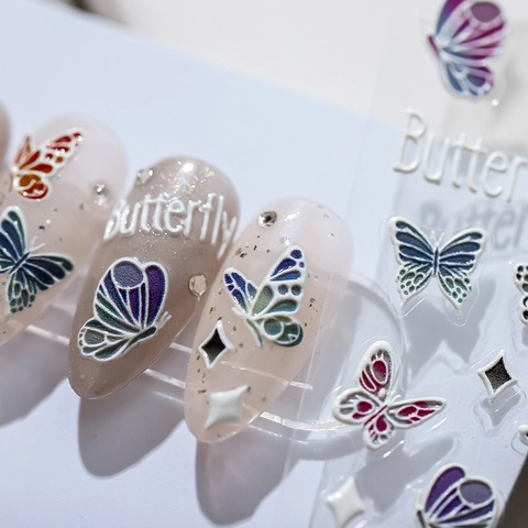 5D Embossed Butterfly Nail Stickers Self Adhesive Stereoscopic Butterfly Nail Art Decals For Women Manicure Decoration