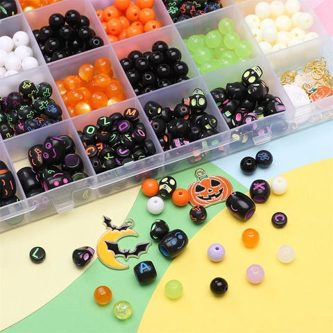 Halloween DIY Jewelry Making Bead Kit Acrylic Resin Alloy Charms Ghost Pumpkin Skull For Bracelet Necklace Craft
