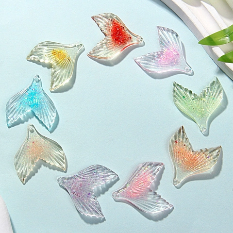 Meerjungfrauenschwanz Anhänger Glitzer Harz DIY Schmuckzubehör Für Kinder Halsketten Armbänder Süße Transparente Charms