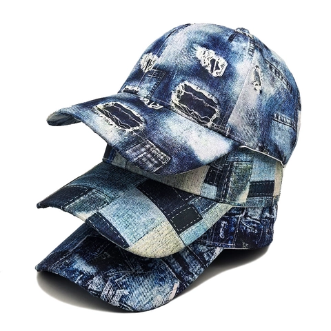 Cappello Da Baseball Vintage Con Stampa Finto Denim Distressed Regolabile Protezione Solare Cappello Sportivo Esterno Uomo Donna
