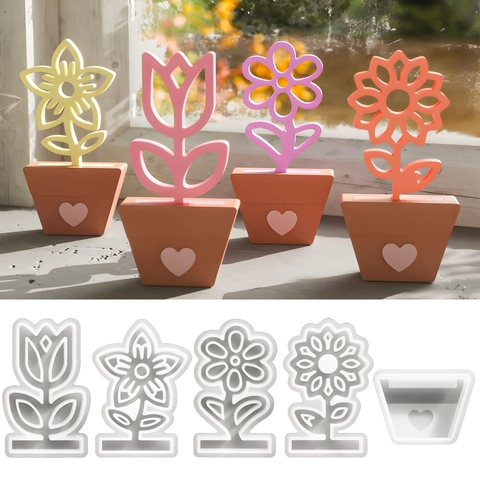 DIY Sunflower Tulip Silicone Mold For Resin Casting Floral Hollow Flower Pot Ornament Mold For Home Decor DIY Crafting