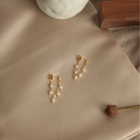 Freshwater Pearl Tassel Drop Earrings For Women Wheat Ear Chain Elegant Jewelry With Silver Post Vintage Gold Earrings