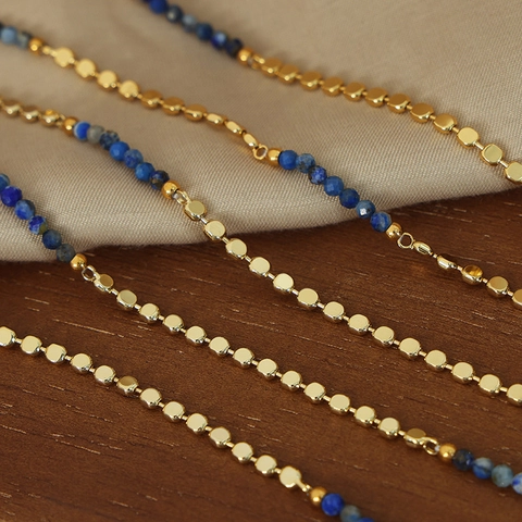 Kralenketting Titanium Staal Koper Blauwe Apatiet Natuursteen Choker Chique Mode Sieraden Voor Dames Elegant