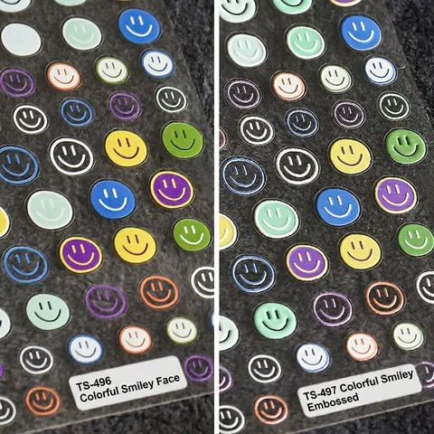 Colorful Smiley Face Nail Art Stickers 5D Embossed 3D Self Adhesive Macaron Cute Smile Decorative Manicure DIY