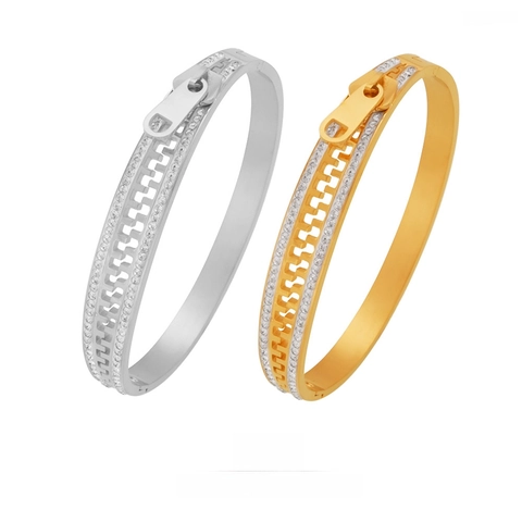 Brazalete Diseño Cremallera Para Mujer Acero Inoxidable Con Pedrería Chapado En Oro 18K Estilo Punk Joyería