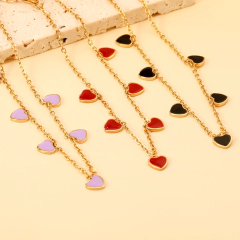 Cavigliera con Ciondolo a Cuore in Acciaio Inossidabile Oro Argento Placcato Smalto Cuore Goccia d'Olio Regolabile Gioielli da Spiaggia Estivi da Donna