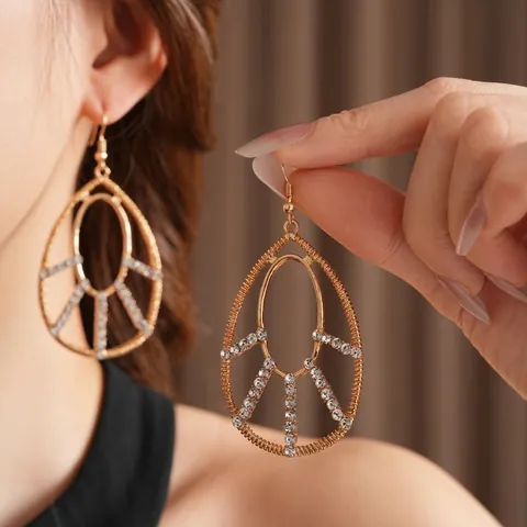 Böhmische Wassertropfen Hohl Ohrringe Legierung Strass Hängeschmuck Mit Silver Earring Post Vintage Ethnischen Stil Damen
