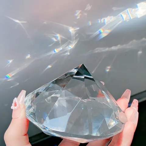 Grande Diamante In Vetro Di Cristallo Sfaccettato Alta Rifrazione Oggetti Di Scena Per Fotografia Nail Art Ornamento Da Scrivania Fuoco Arcobaleno