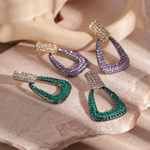 Geometric Triangle Hollow Drop Earrings With Rhinestone Alloy And Silver Earring Post Vintage Elegant Jewelry For Women