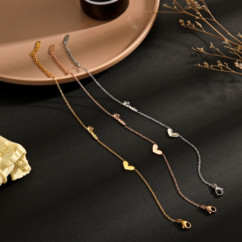Roestvrijstalen Hartarmband Met Love Letter Bedel Eenvoudige Mode Sieraden Voor Dames Verstelbare Verlengketting