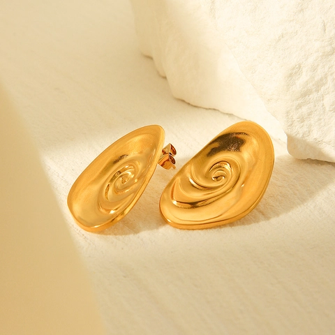Spiral Conch Earrings 18K Gold Plated Stainless Steel Geometric Niche Design High-End Jewelry For Women