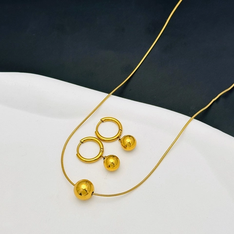Collana Con Pendente A Sfera Tonda E Orecchini A Cerchio Acciaio Inossidabile Dorato Catena Serpente Gioielli Donna
