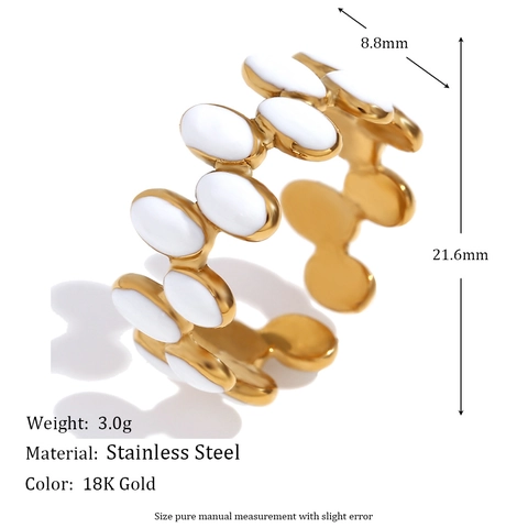 Bague Ouverte Ovale En Émail Blanc Chic Plaqué Or 18K Acier Inoxydable Géométrique Ajustable Bijoux Mode Pour Femmes