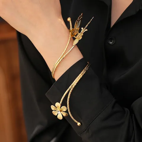 Ajour Butterfly Blume Legierung Armreif Armspange Mit Straß Vergoldet Eleganter Modeschmuck Für Damen