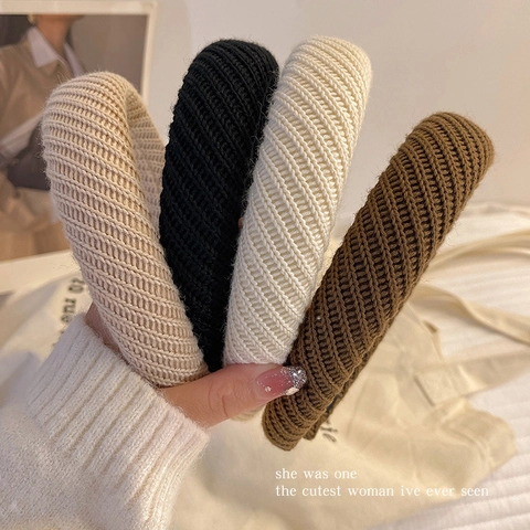 Gestricktes Stirnband Breit Gepolstert Dick Herbst Winter Wolle Haaraccessoires Damen Retro Stil Elegant