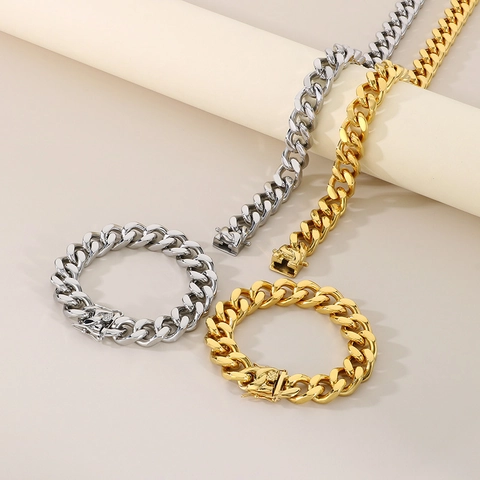 Collar Y Pulsera De Cadena De Eslabones Cubanos De Acero Inoxidable Joyería Hip Hop Streetwear Para Hombres Mujeres