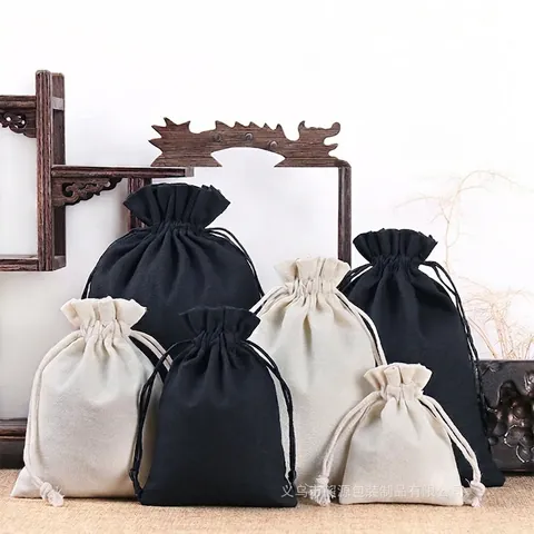 Canvas Cotton Linen Drawstring Jewelry Pouches Small Gift Packaging Bags Rustic Storage Organizers For Accessories